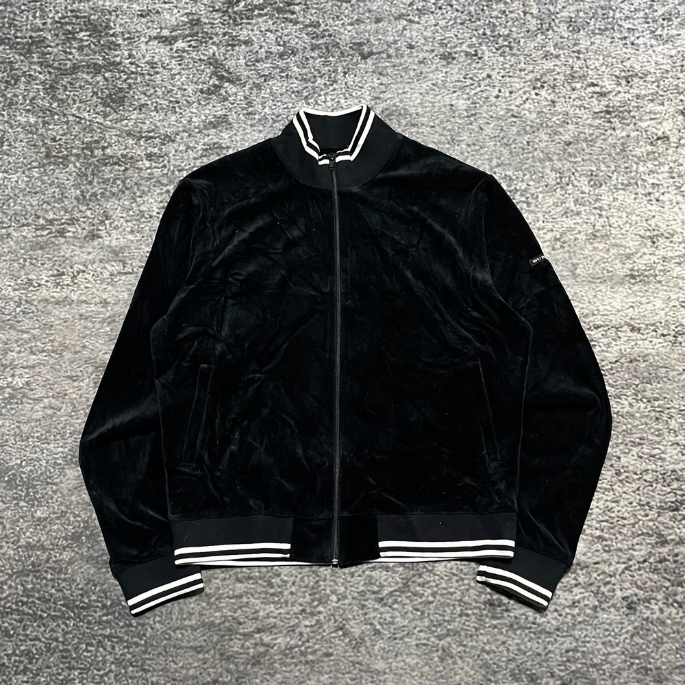 Burberry Golf Striped Bomber Jacket Womens Medium Black Full Zip Velvet Designer